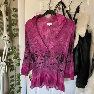 Purple Floral Detail Y2K Style Fitted Blouse